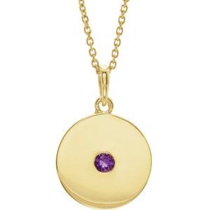 14K Yellow Natural Amethyst Disc 16-18" Necklace