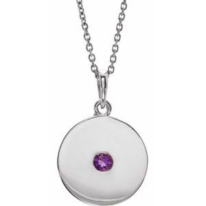 14K White Natural Amethyst Disc 16-18" Necklace