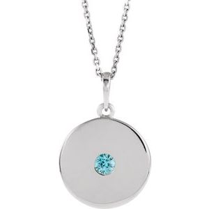 14K White Natural Blue Zircon Disc 16-18" Necklace