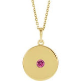 14K Yellow Natural Pink Tourmaline Disc 16-18" Necklace
