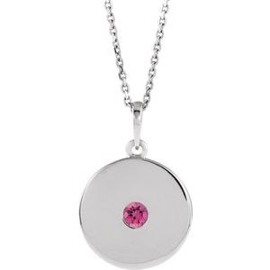 14K White Natural Pink Tourmaline Disc 16-18" Necklace