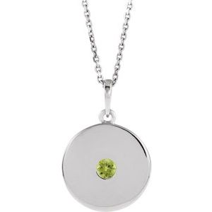 Platinum Natural Peridot Disc 16-18" Necklace