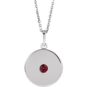 14K White Lab-Grown Ruby Disc 16-18" Necklace