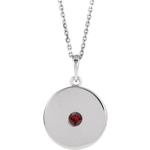 14K White Natural Mozambique Garnet Disc 16-18" Necklace