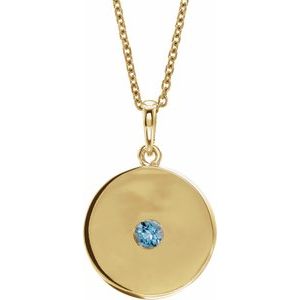 14K Yellow Natural Aquamarine Disc 16-18" Necklace