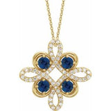 14K Yellow Natural Blue Sapphire & 1/6 CTW Natural Diamond Clover 18" Necklace
