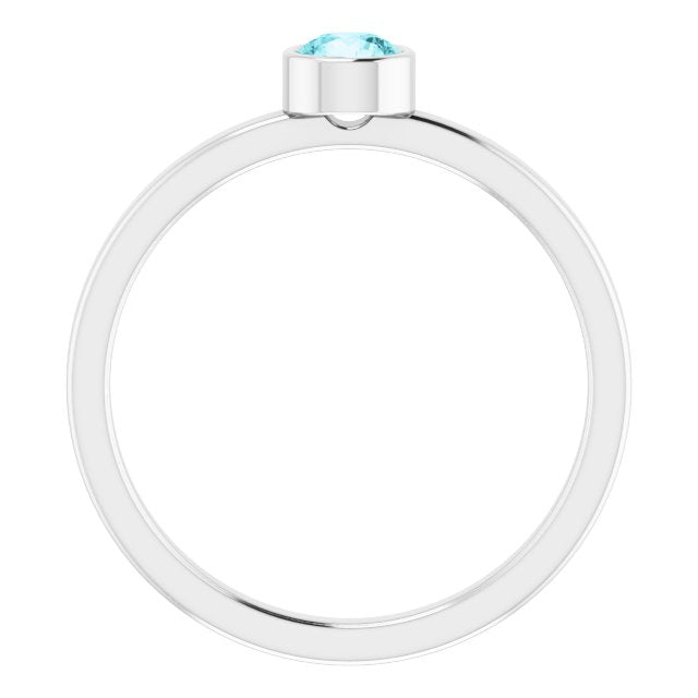 14K White Gold 4mm Natural Blue Zircon Ring