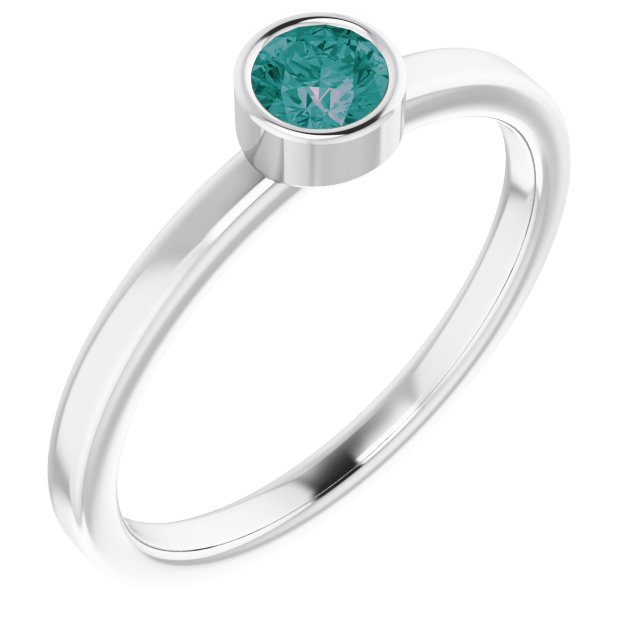 Rhodium-Plated Sterling Silver 4 mm Imitation Alexandrite Ring