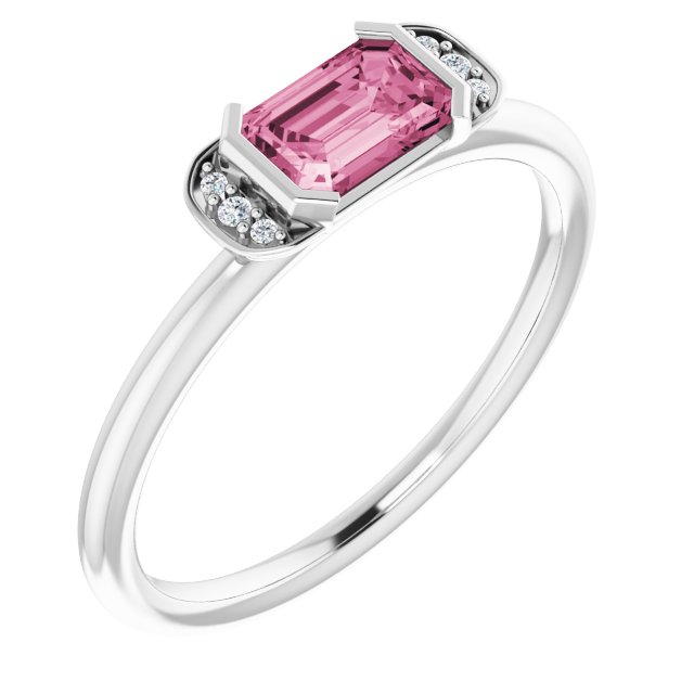 14K White Natural Pink Tourmaline & .02 CTW Natural Diamond Stackable Ring