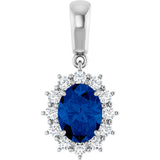 85654 / Pendant / Set / 14K White / Oval / Lab-Grown Blue Sapphire / 8 X 6Mm :: 1/3 Ctw / Natural Diamond / I1, GH / Polished / Lab-Grown Blue Sapphire And 1/3 Ctw Natural Diamond Pendant
