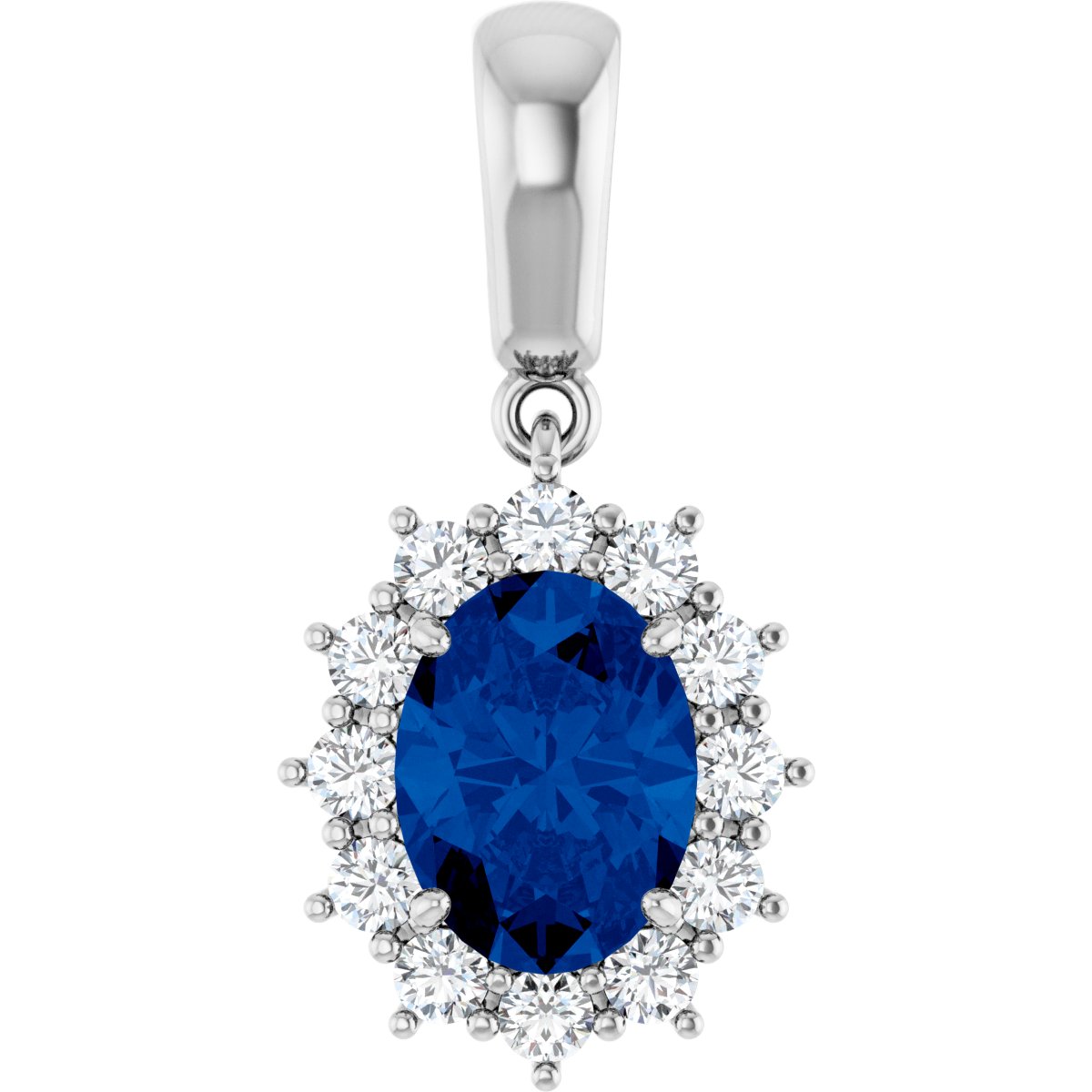 85654 / Pendant / Set / 14K White / Oval / Lab-Grown Blue Sapphire / 8 X 6Mm :: 1/3 Ctw / Natural Diamond / I1, GH / Polished / Lab-Grown Blue Sapphire And 1/3 Ctw Natural Diamond Pendant