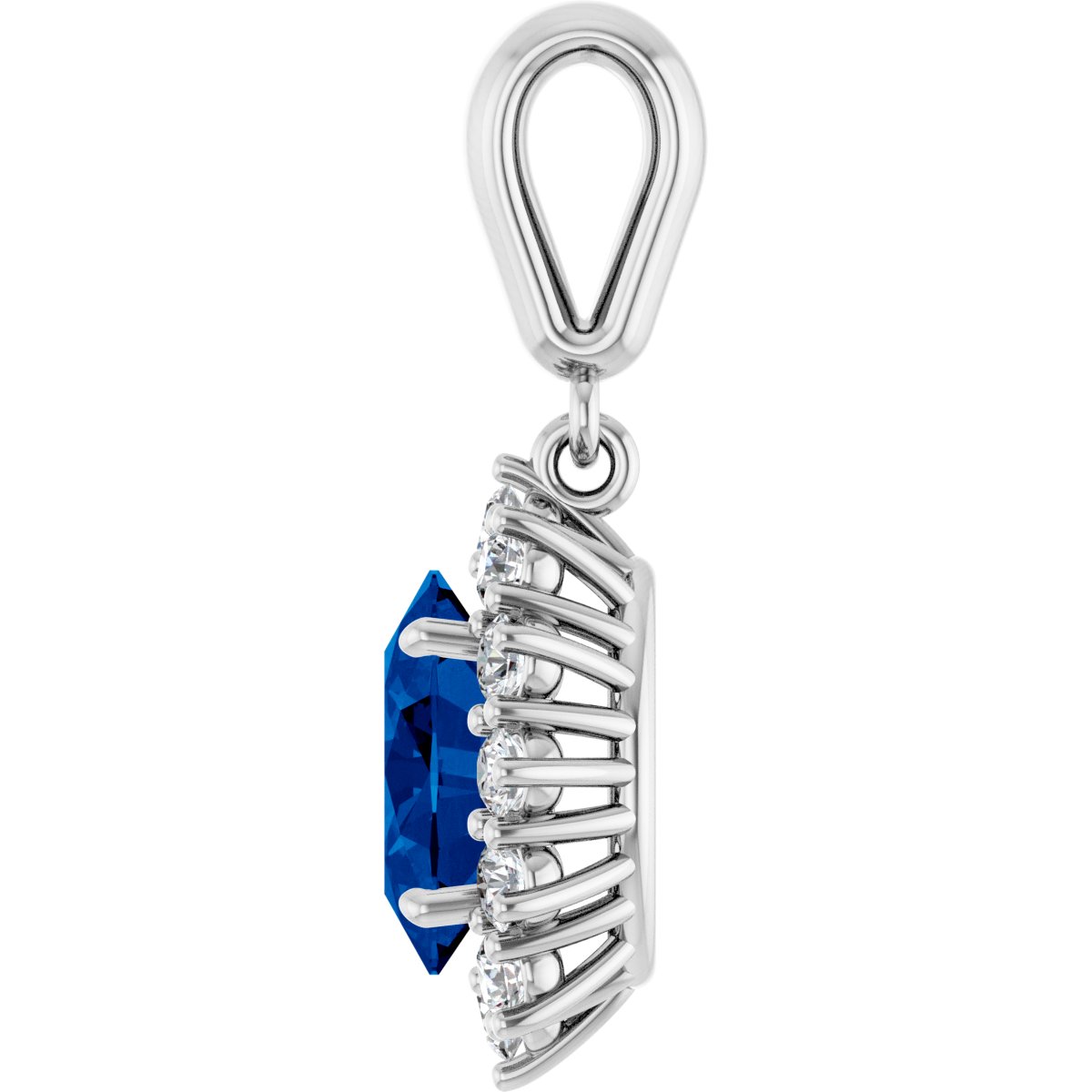 85654 / Pendant / Set / 14K White / Oval / Lab-Grown Blue Sapphire / 8 X 6Mm :: 1/3 Ctw / Natural Diamond / I1, GH / Polished / Lab-Grown Blue Sapphire And 1/3 Ctw Natural Diamond Pendant