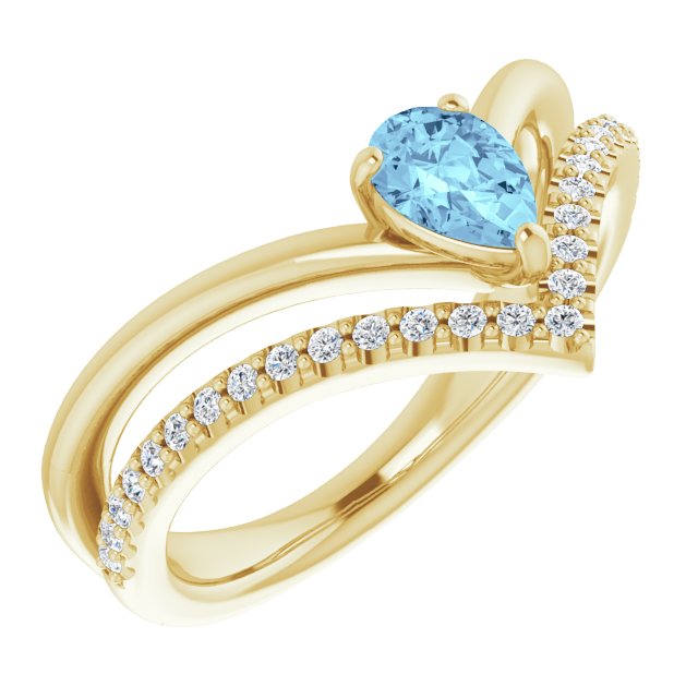 14K Yellow Natural Aquamarine & 1/6 CTW Natural Diamond Ring