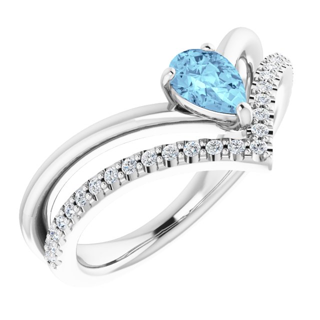 Platinum Natural Aquamarine & 1/6 CTW Natural Diamond Ring