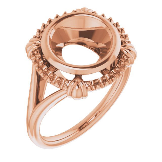 14K Rose 9mm Round Ring Mounting