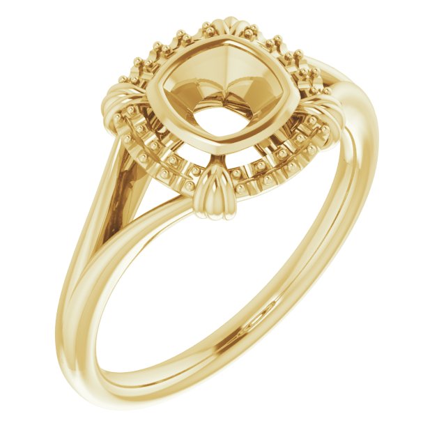 14K Yellow 5 mm Cushion Ring Mounting