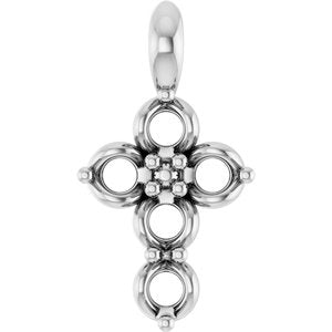 14K White 2mm Round Cross Pendant Mounting