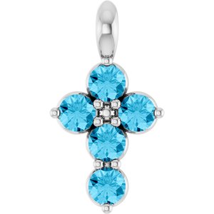 14K White Natural Aquamarine Cross Pendant
