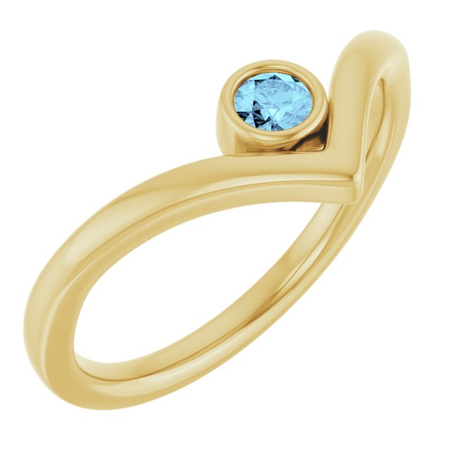 14K Yellow Natural Aquamarine Bezel Set V Ring