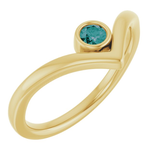 14K Yellow Lab-Grown Alexandrite Bezel Set V Ring