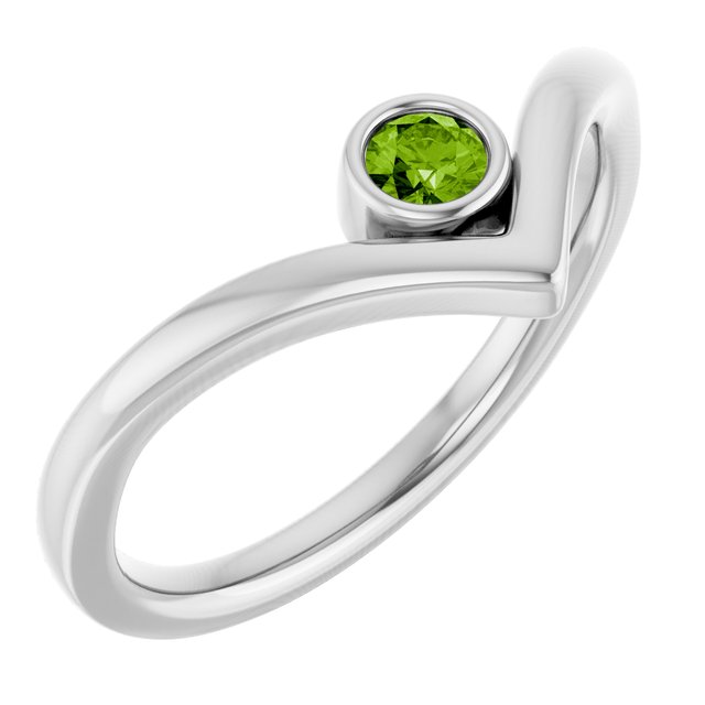 Sterling Silver Natural Peridot Bezel Set V Ring