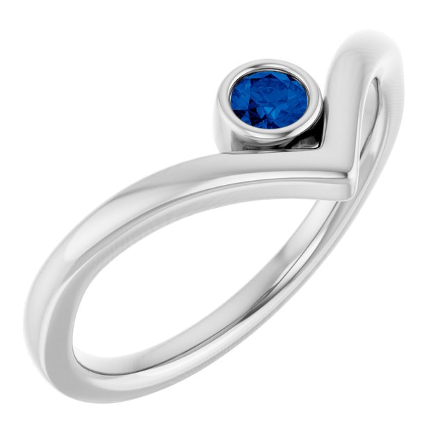 Platinum Natural Blue Sapphire Bezel Set V Ring