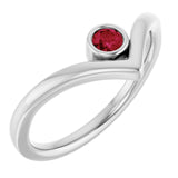 Sterling Silver Natural Ruby Bezel Set V Ring