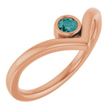 14K Rose Natural Alexandrite Bezel Set V Ring
