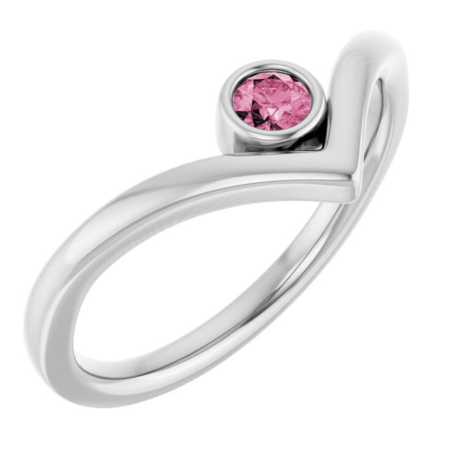 Platinum Natural Pink Tourmaline Bezel Set V Ring