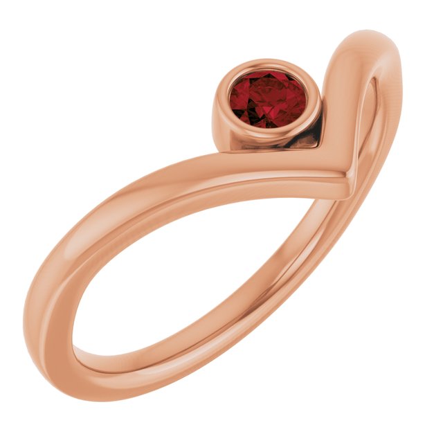 14K Rose Natural Mozambique Garnet Bezel Set V Ring
