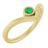 14K Yellow Natural Emerald Bezel Set V Ring