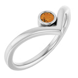 14K White Natural Citrine Bezel Set V Ring