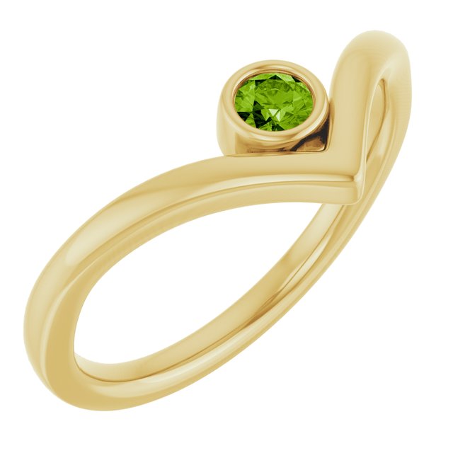 14K Yellow Natural Peridot Bezel Set V Ring