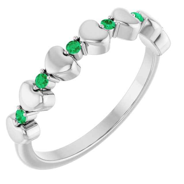 14K White Natural Emerald Heart Stackable Ring