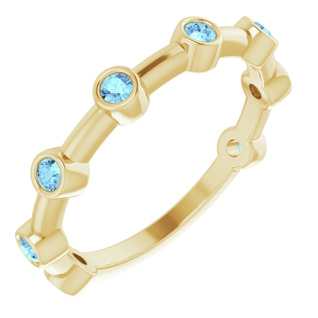 14K Yellow Natural Aquamarine Bezel Set Bar Ring