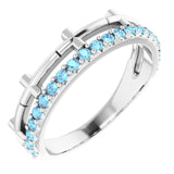 Platinum Natural Aquamarine Stackable Cross Ring