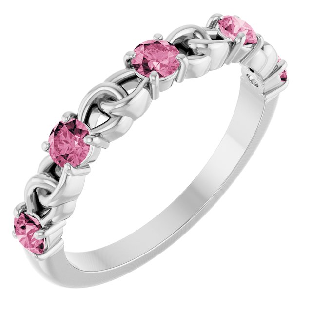 Platinum Natural Pink Tourmaline Stackable Ring