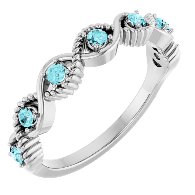Platinum Natural Blue Zircon Stackable Ring
