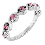 14K White Natural Pink Tourmaline Stackable Ring