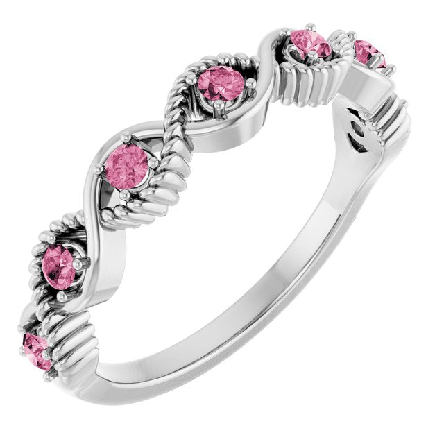 14K White Natural Pink Tourmaline Stackable Ring