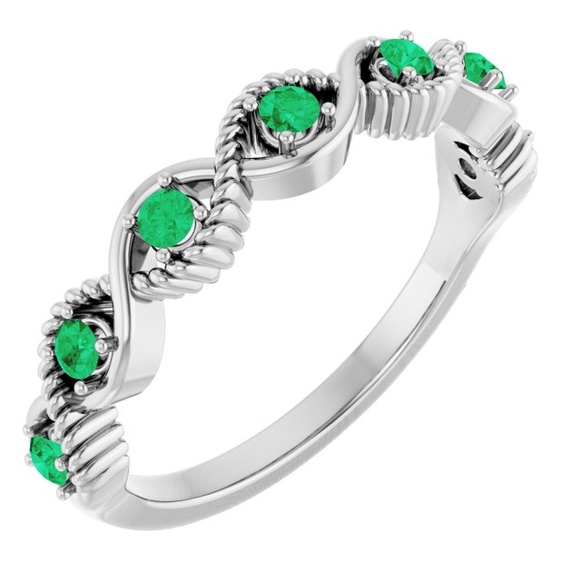 14K White Lab-Grown Emerald Stackable Ring