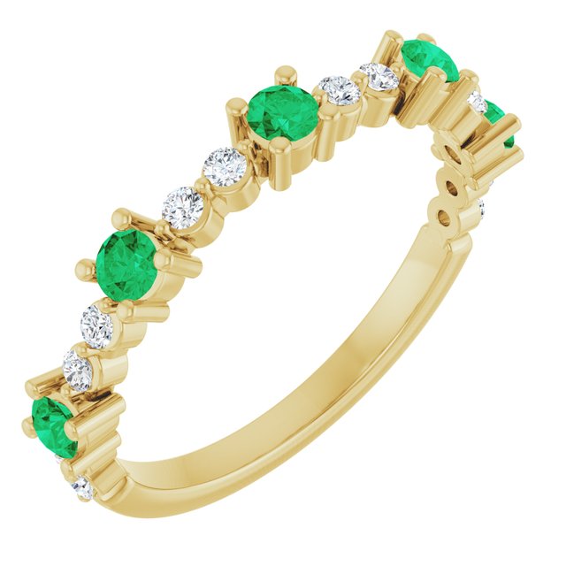 14K Yellow Lab-Grown Emerald & 1/6 CTW Natural Diamond Ring