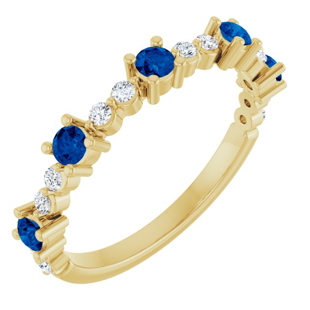 14K Yellow Natural Blue Sapphire & 1/6 CTW Natural Diamond Ring