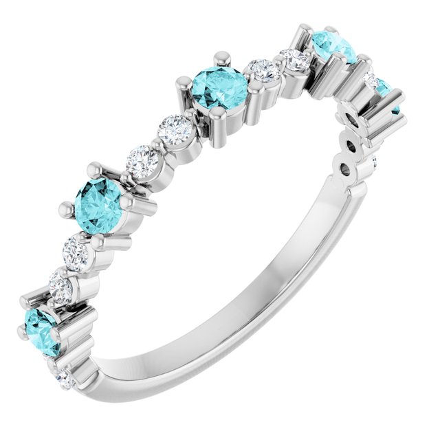 Platinum Natural Blue Zircon & 1/6 CTW Natural Diamond Ring