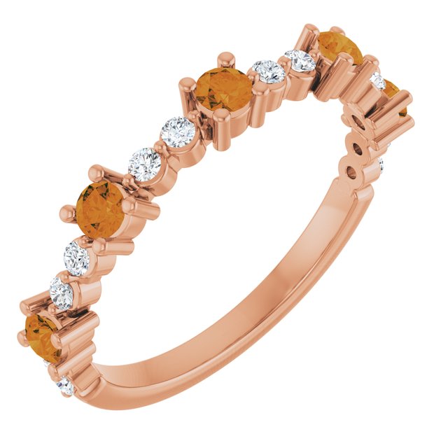 14K Rose Natural Citrine & 1/6 CTW Natural Diamond Ring