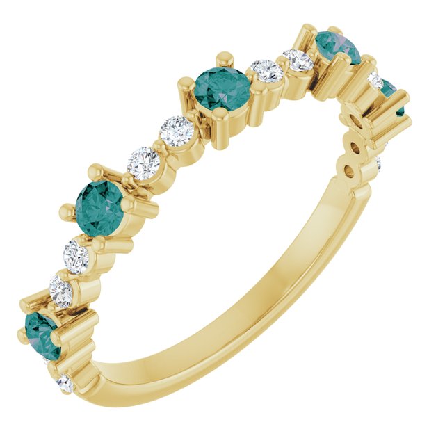 14K Yellow Natural Alexandrite & 1/6 CTW Natural Diamond Ring
