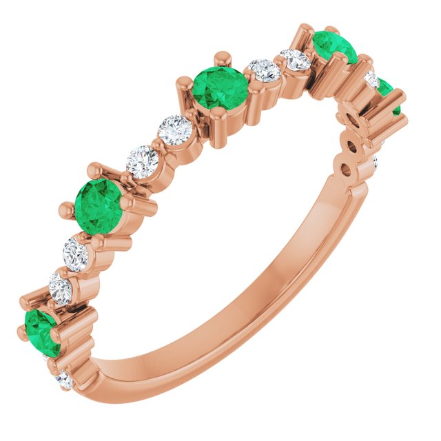 14K Rose Natural Emerald & 1/6 CTW Natural Diamond Ring