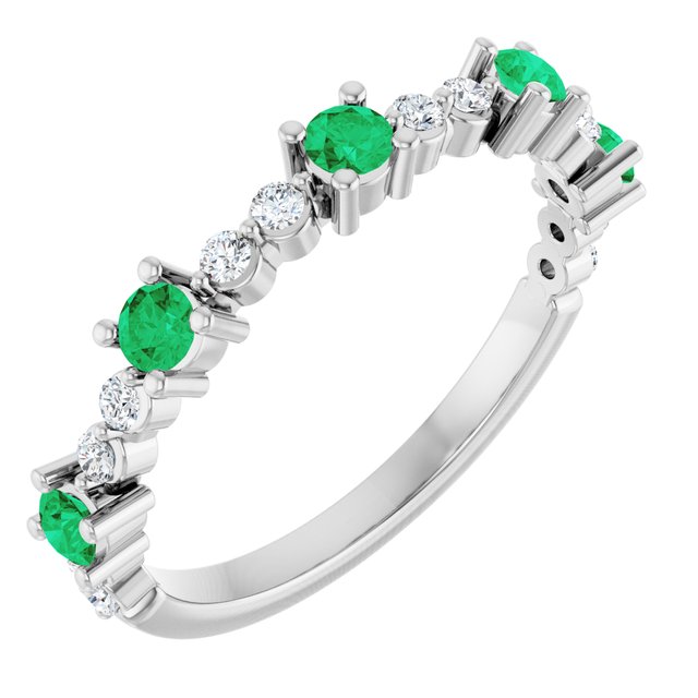 Sterling Silver Natural Emerald & 1/6 CTW Natural Diamond Ring