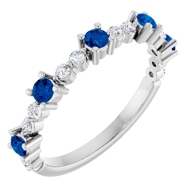 Sterling Silver Natural Blue Sapphire & 1/6 CTW Natural Diamond Ring