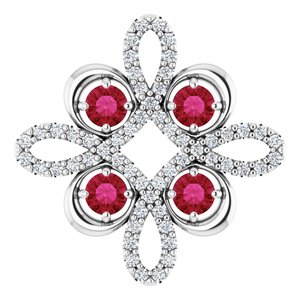14K White Natural Ruby & 1/6 CTW Natural Diamond Clover Pendant